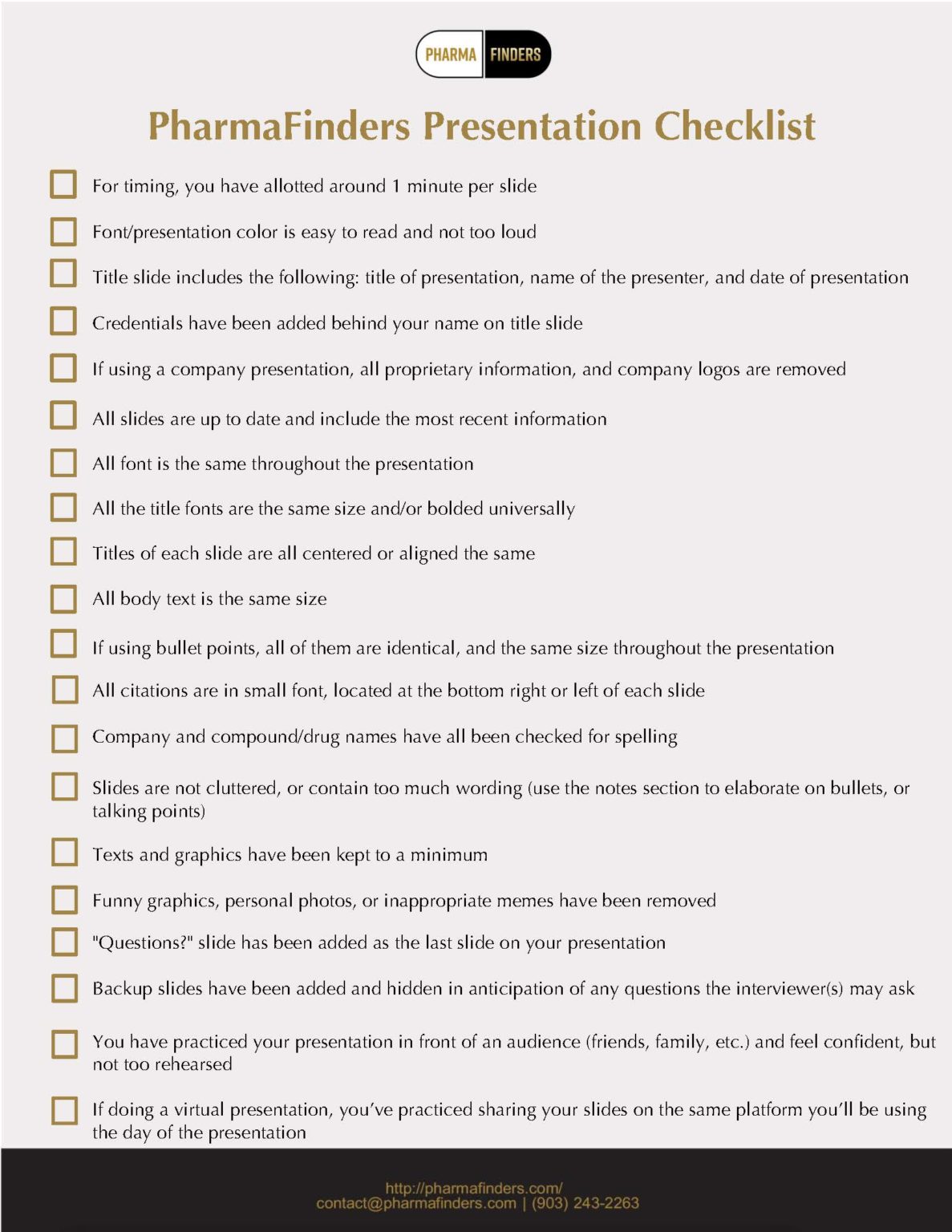 YOUR GUIDE TO A PERFECT PRESENTATION! - Pharma Finders